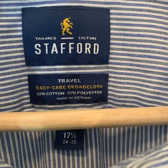 Stafford Mens Button Down Dress Shirt Long Sleeve Blue/White Stripped Si… - Picture 4 of 9